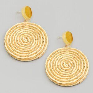 Straw Spiral Braided Disc Drop Earrings
